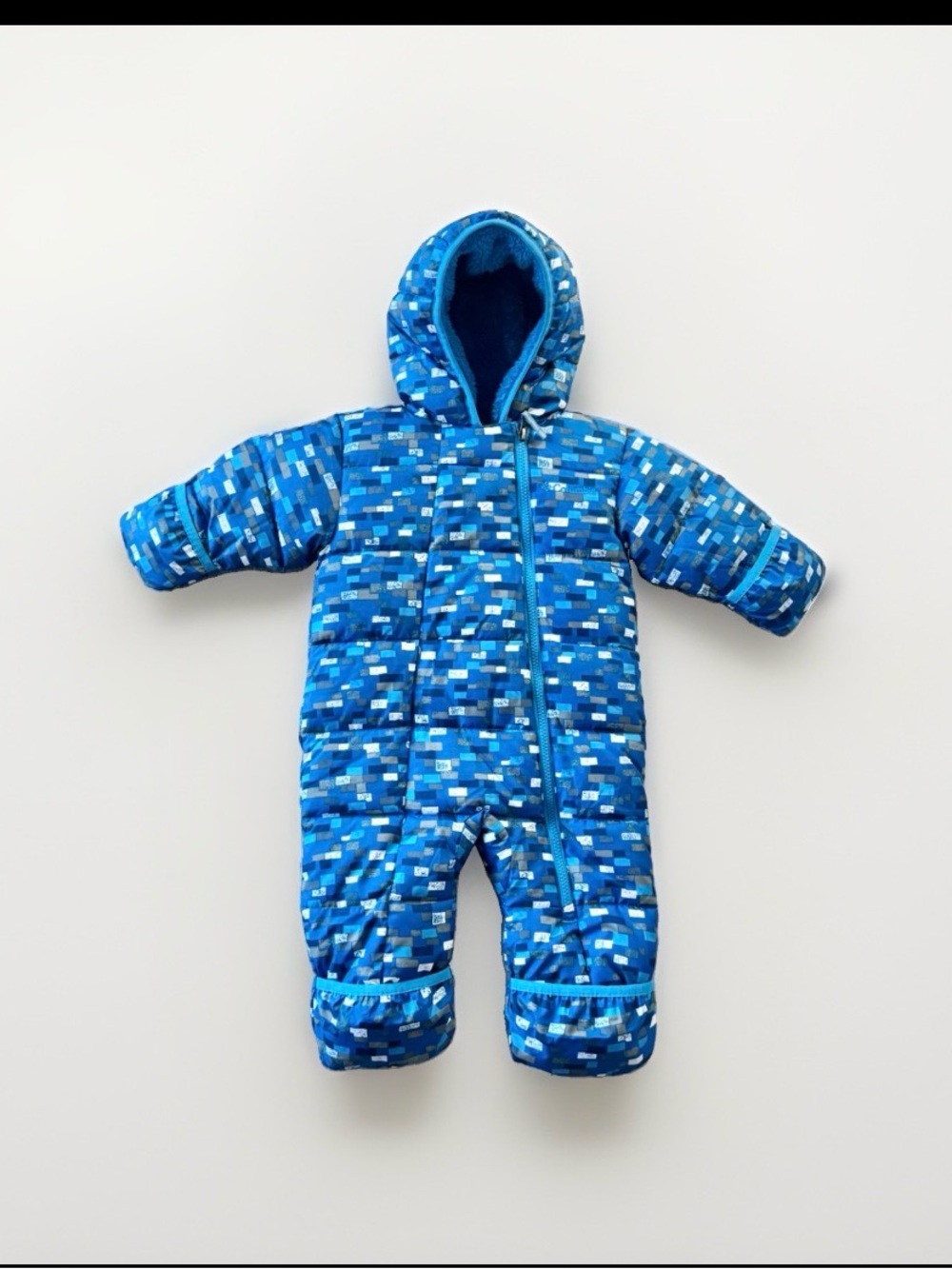 Columbia 6-12 Months Baby Bunting Hood Winter Down Snowsuit Fleece Lined Blue